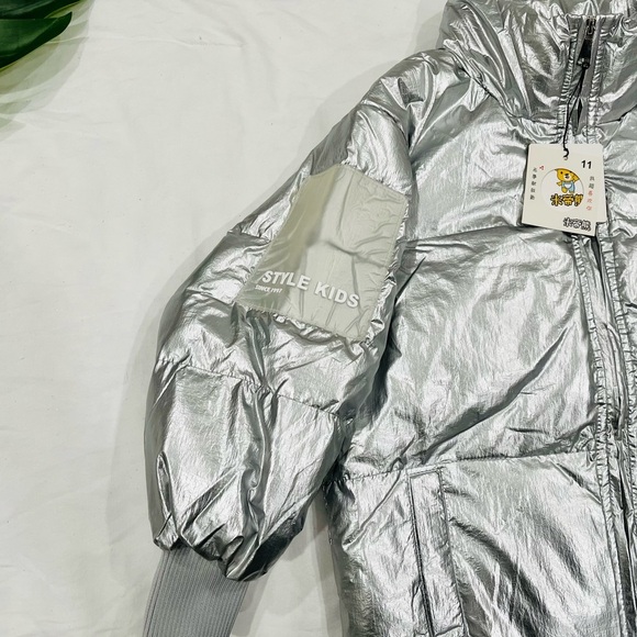 STYLE KIDS| Toddler Unisex Girls Boys Metallic Silver Puffer Jacket 7-9Y NWT - Picture 3 of 9